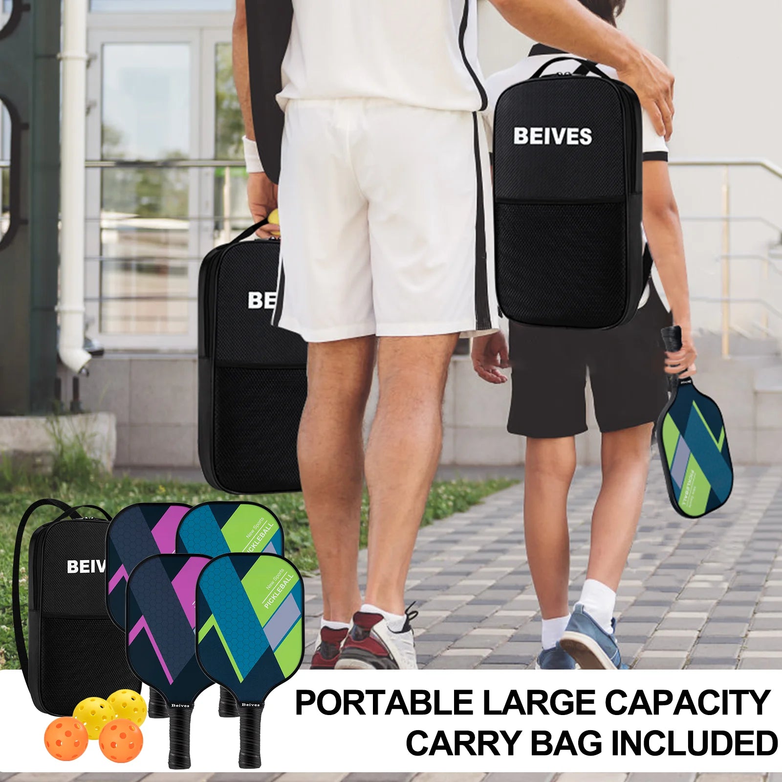Fiberglass Pickleball Set - 4 Paddles, 4 Balls, and Portable Carrying Bag for Indoor and Outdoor Use