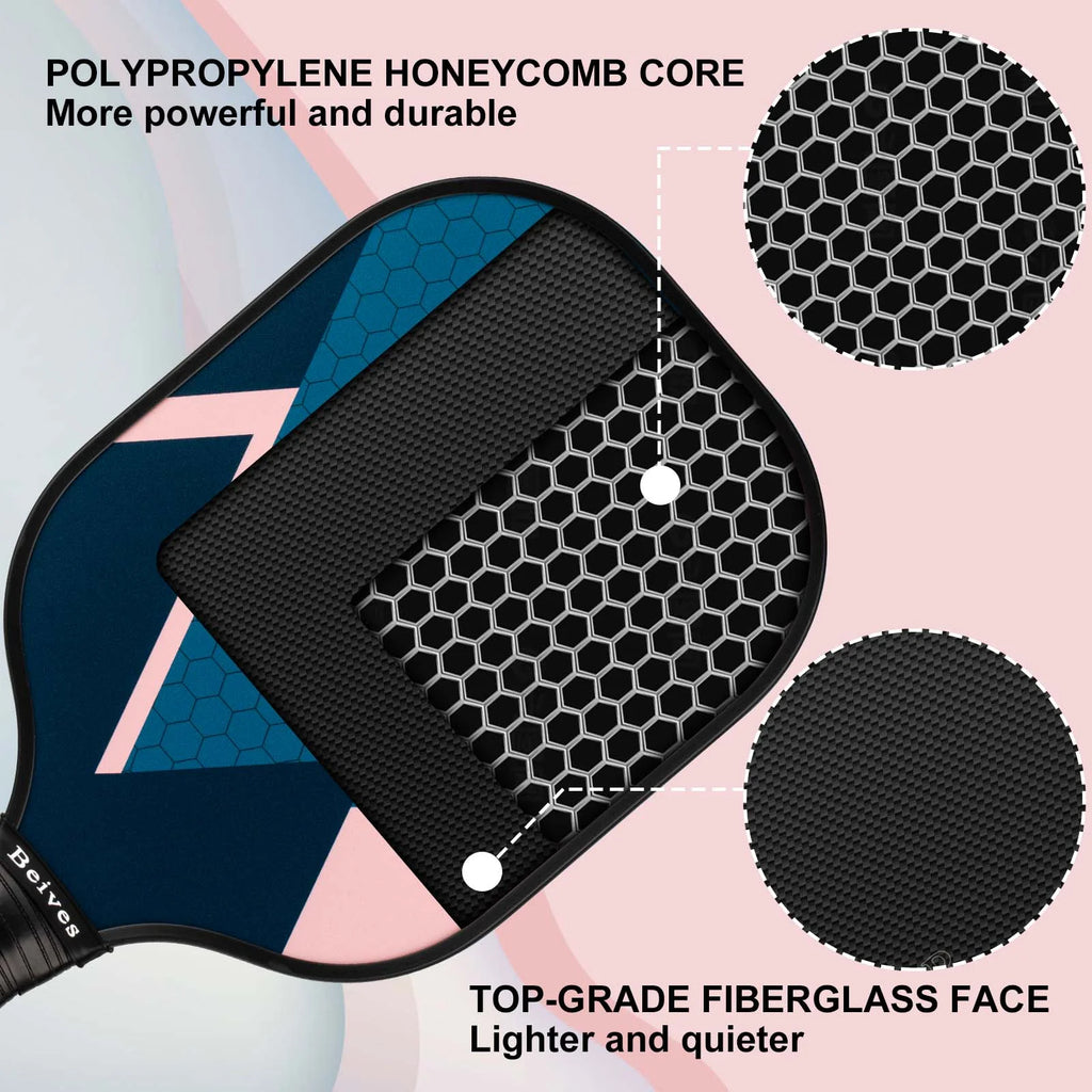 Set of 4 Lightweight Fiberglass Pickleball Paddles with 4 Balls and Carry Bag - Non-Slip Comfort Grip for Men and Women