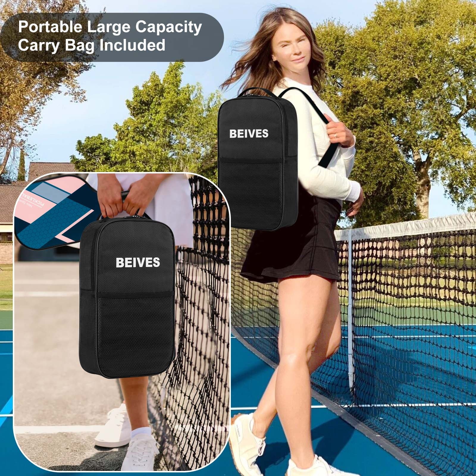 Set of 4 Lightweight Fiberglass Pickleball Paddles with 4 Balls and Carry Bag - Non-Slip Comfort Grip for Men and Women