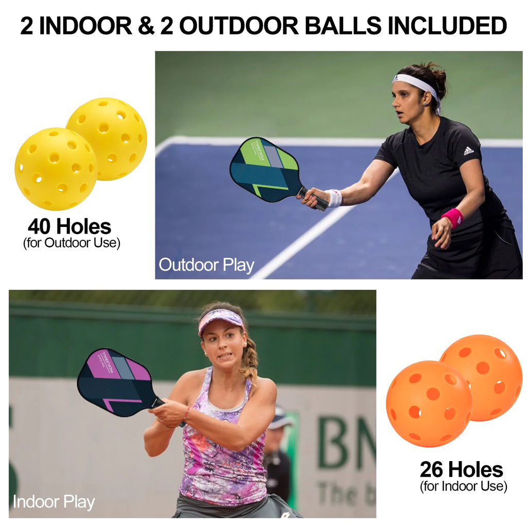Fiberglass Pickleball Set - 4 Paddles, 4 Balls, and Portable Carrying Bag for Indoor and Outdoor Use
