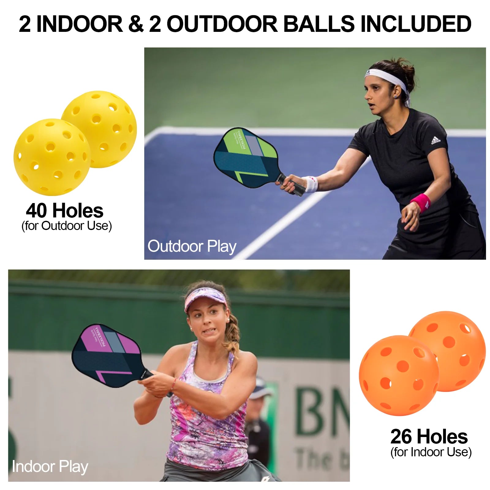 Fiberglass Pickleball Set - 4 Paddles, 4 Balls, and Portable Carrying Bag for Indoor and Outdoor Use