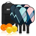 Set of 4 Lightweight Fiberglass Pickleball Paddles with 4 Balls and Carry Bag - Non-Slip Comfort Grip for Men and Women
